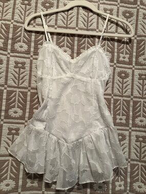 Women’s one of a kind White Smocked Lace Bodice Ruffle-Hem Spaghetti Strap Top